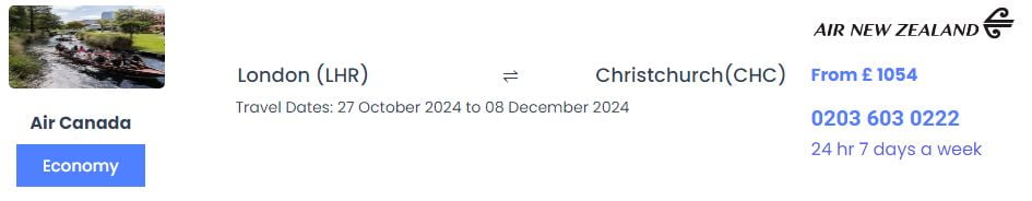 London to Christchurch Air New Zealand