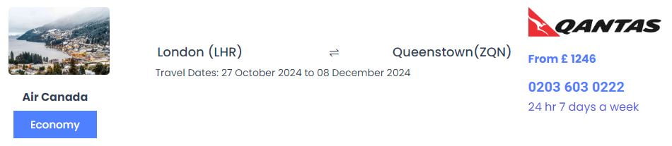 London to Queenstown Qantas