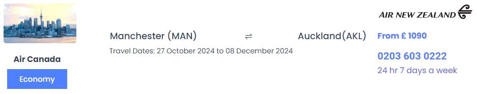 Manchester to Auckland Air New Zealand