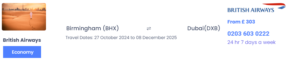 Birmingham to dubai British Airways