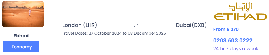 London to Dubai Etihad